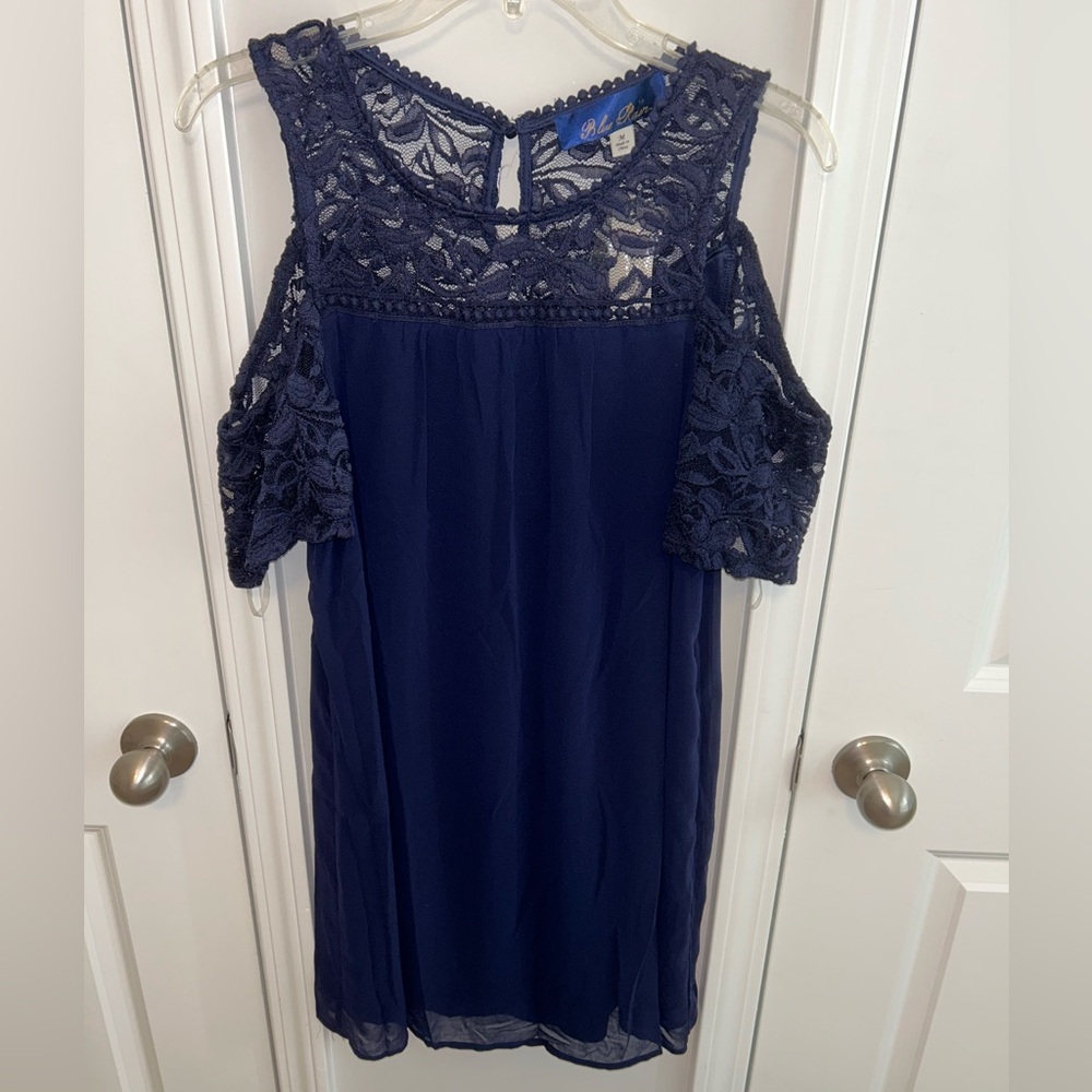 Blue Rain Cold Shoulder Lace Navy Blue Mini Dress Junior Womens Size Medium